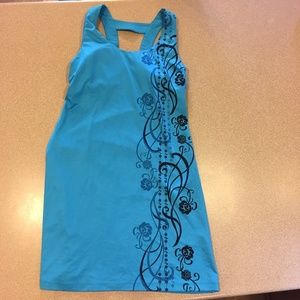 Athleta XS swim dress blue flower built bra